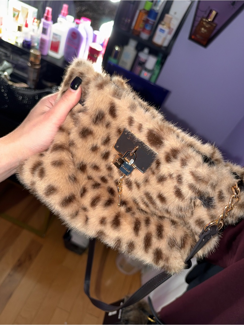 Juicy Couture Leopard Print Faux Fur Mini Crossbody - Tan